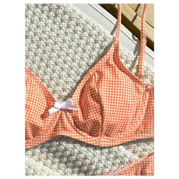 SweatyRocks Cute Plaid Bowknot Bikini Set for Women