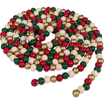 One Holiday Way 9-Foot Rustic Bright Red, Green, White and Gold Wood Bead Garland Christmas Tree Dec...