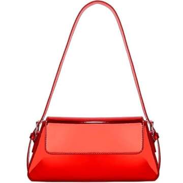 Motleader Silver Metallic Evening Bag for Women Y2K Silver Leather Shoulder Bags Sparkle Purse for P...