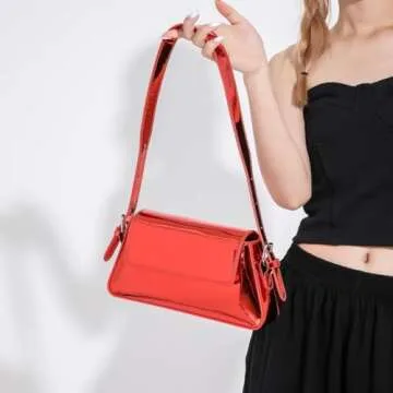 Motleader Silver Metallic Evening Bag for Women Y2K Silver Leather Shoulder Bags Sparkle Purse for Prom Wedding Party, Red