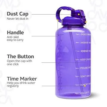 Venture Pal Large 1 Gallon/128 OZ (When Full) Motivational BPA Free Leakproof Water Bottle with Straw & Time Marker Perfect for Fitness Gym Camping Outdoor Sports-Purple