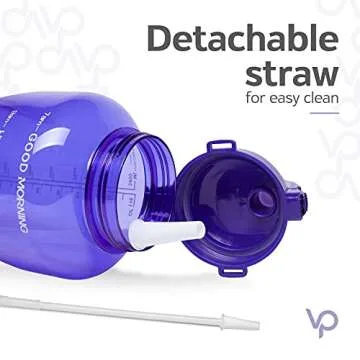 Venture Pal Large 1 Gallon/128 OZ (When Full) Motivational BPA Free Leakproof Water Bottle with Straw & Time Marker Perfect for Fitness Gym Camping Outdoor Sports-Purple