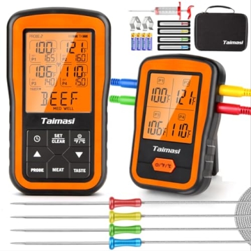 Wireless Digital Meat Thermometer with 4 Probes & Meat Injector, Upgraded 500FT Remote Range Cooking...