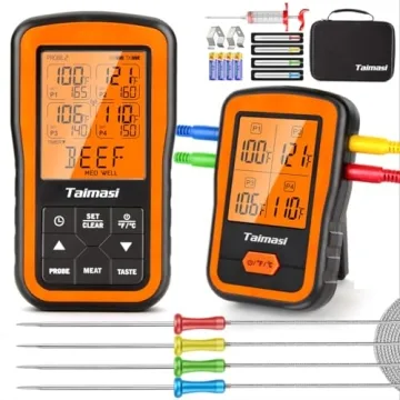 Wireless Digital Meat Thermometer with 4 Probes & Meat Injector, Upgraded 500FT Remote Range Cooking...
