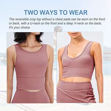 Workout Crop Tank Tops for Women Sleeveless Sports Basic Shirts Fitness Yoga Reversible Ribbed Summer Tops Pink
