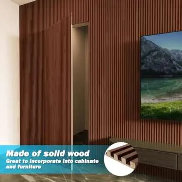 Art3d Slat Wood Wall Paneling for Interior and Ceiling Decoration - Pack of 4pcs + 1pc End-Trim, Size 108 x 5.7in.- Walnut