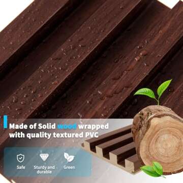 Art3d Slat Wood Wall Paneling for Interior and Ceiling Decoration - Pack of 4pcs + 1pc End-Trim, Size 108 x 5.7in.- Walnut