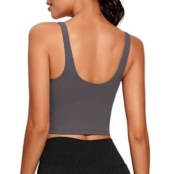 Lemedy Women Sports Bra Longline Crop Tank Top Padded Workout Running Yoga (S, Dark Grey)