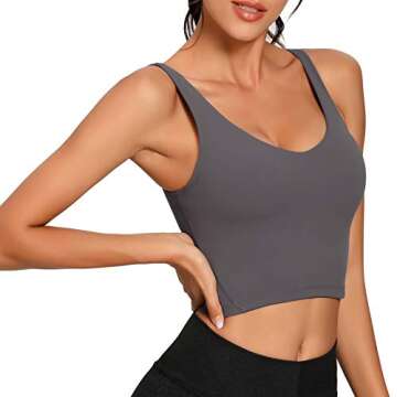 Lemedy Women Sports Bra Longline Crop Tank Top Padded Workout Running Yoga (S, Dark Grey)