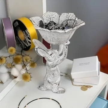 Antique White Cast Iron Rabbit Planter and Bird Feeder