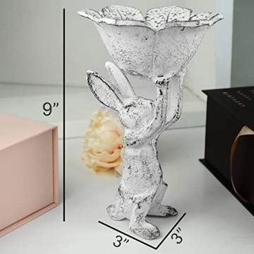 Antique White Cast Iron Rabbit Planter and Bird Feeder