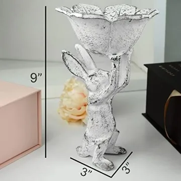 Antique White Cast Iron Rabbit Planter and Bird Feeder