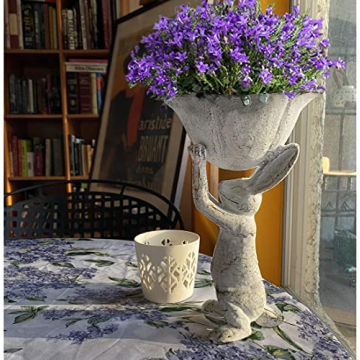 Antique White Cast Iron Rabbit Planter and Bird Feeder