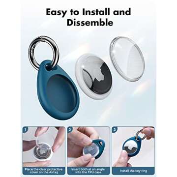 UNBREAKcable Holder for Apple AirTag - 4 Pack [Fit Tightly Design] [Easy to Install] [Hold Air Tag Securely] Waterproof TPU Shell Protective Case with All Metal Keychain Key Ring Clip