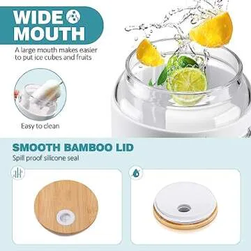 WINSA Glass Tumbler with Bamboo Lid and Straw, 32 oz Glass Water Bottles with Time Marker, Iced Coffee Cup with Handle, Glass Cups with Silicone Protective Sleeve BPA Free-White