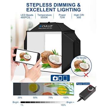 PULUZ 16''x16'' Photo Studio Light Box, Upgraded Photo Box Soft Box Integrated Portable Light Box Photography with Hight CRI 480 LED Lights & 4 Color Backdrops for Product Photography