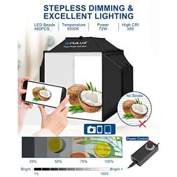 PULUZ 16''x16'' Photo Studio Light Box, Upgraded Photo Box Soft Box Integrated Portable Light Box Photography with Hight CRI 480 LED Lights & 4 Color Backdrops for Product Photography