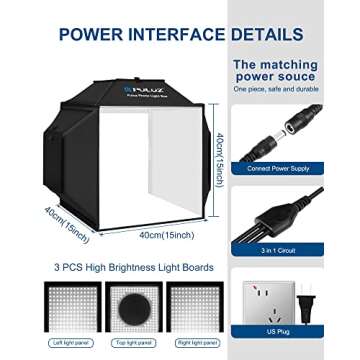 PULUZ 16''x16'' Photo Studio Light Box, Upgraded Photo Box Soft Box Integrated Portable Light Box Photography with Hight CRI 480 LED Lights & 4 Color Backdrops for Product Photography