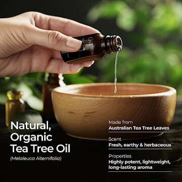 Gya Labs Organic Tea Tree Oil for Skin - Australian Organic Tea Tree Essential Oil, 100% Pure and Natural Teatree Oils for Hair, Face, Toenails, Scalp & Piercings, Tea Tree Oils Organic (0.34 Fl Oz)