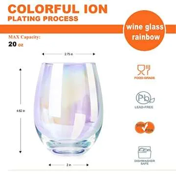 LUXU Rainbow Stemless Wine Glasses(Set of 4)-20 oz,Large Iridescent Wine Glasses for Red or White Wi...