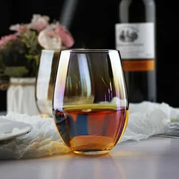 LUXU Rainbow Stemless Wine Glasses(Set of 4)-20 oz,Large Iridescent Wine Glasses for Red or White Wine,No Stem Beverage Cups,Sleek Drinking Tumbler,Water Glass,Perfect for Gifts,Party,Home&Bar