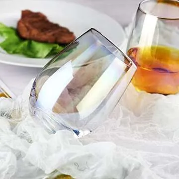 LUXU Rainbow Stemless Wine Glasses(Set of 4)-20 oz,Large Iridescent Wine Glasses for Red or White Wine,No Stem Beverage Cups,Sleek Drinking Tumbler,Water Glass,Perfect for Gifts,Party,Home&Bar