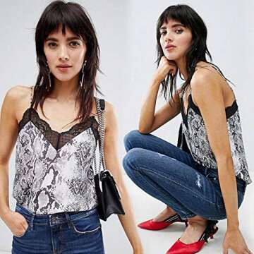 Mua Women's Lace Sleevless Leopard Snake Print V Neck Cami Tank Top (Snake, M)