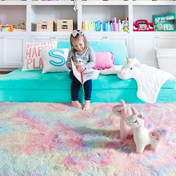 PAGISOFE Rainbow Rug 6x9, Large Fluffy Soft Rug,Plush Shaggy Rugs for Bedroom Girls,Kids Room,Fuzzy Nursery Rug for Baby's Toddler's Room, Clorful Room Decor for Teenage Pastel Kawaii Princess Rug