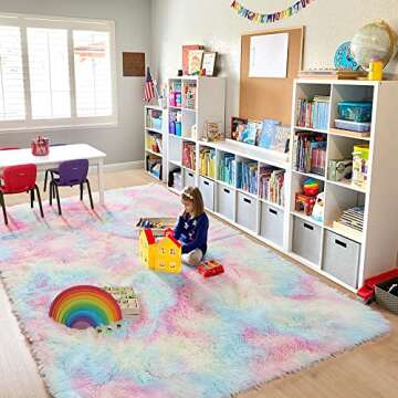 PAGISOFE Rainbow Rug 6x9, Large Fluffy Soft Rug,Plush Shaggy Rugs for Bedroom Girls,Kids Room,Fuzzy Nursery Rug for Baby's Toddler's Room, Clorful Room Decor for Teenage Pastel Kawaii Princess Rug