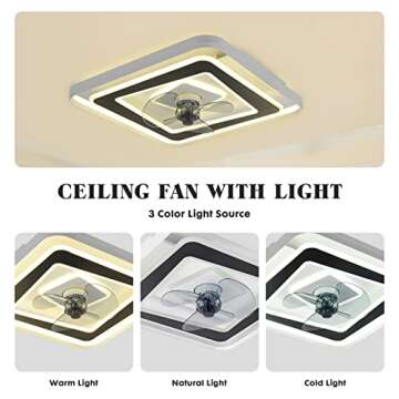 LUZHOY Low Profile Ceiling Fan with Lights, Flush Mount Ceiling Fans with Remote Control Dimmable LED, 22in Enclosed Bladeless Modern Ceiling Fans for Bedroom Living Room Dining Room, Office