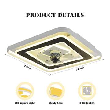 LUZHOY Low Profile Ceiling Fan with Lights, Flush Mount Ceiling Fans with Remote Control Dimmable LED, 22in Enclosed Bladeless Modern Ceiling Fans for Bedroom Living Room Dining Room, Office