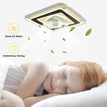 LUZHOY Low Profile Ceiling Fan with Lights, Flush Mount Ceiling Fans with Remote Control Dimmable LED, 22in Enclosed Bladeless Modern Ceiling Fans for Bedroom Living Room Dining Room, Office