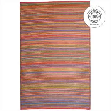 Fab Habitat Outdoor Rug - Waterproof, Fade Resistant, Crease-Free - Premium Recycled Plastic - Striped - Large Patio, Deck, Sunroom, Camping, RV - Cancun - Multicolor - 6 x 9 ft