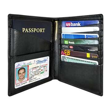 AurDo RFID Blocking Real Leather Passport Holder Cover Case & Travel Wallet for Men & Women (Black)