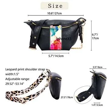 Crossbody Shoulder Bags for Women, Tassel Chest Purses Fanny Packs Belt Bag, Fashion Waist Packs Small Sling Bag with 2 Adjustable Strap for Travel Sport Workout Running Casual (Black)