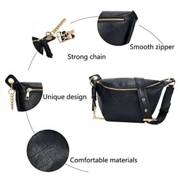 Crossbody Shoulder Bags for Women, Tassel Chest Purses Fanny Packs Belt Bag, Fashion Waist Packs Small Sling Bag with 2 Adjustable Strap for Travel Sport Workout Running Casual (Black)