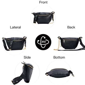 Crossbody Shoulder Bags for Women, Tassel Chest Purses Fanny Packs Belt Bag, Fashion Waist Packs Small Sling Bag with 2 Adjustable Strap for Travel Sport Workout Running Casual (Black)