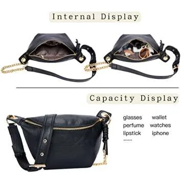 Crossbody Shoulder Bags for Women, Tassel Chest Purses Fanny Packs Belt Bag, Fashion Waist Packs Small Sling Bag with 2 Adjustable Strap for Travel Sport Workout Running Casual (Black)