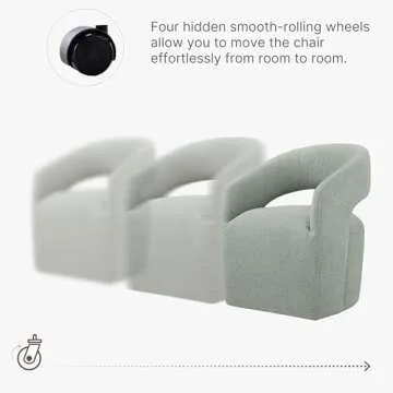 KISLOT Upholstered Dining Chairs with Casters No Assembly Modern Barrel Armchair with Rollers for Diningroom Bedroom Livingroom Reading Room