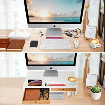 Stylish White Computer Monitor Stand with Drawers for Organizing