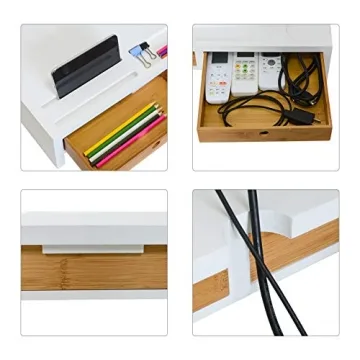 Stylish White Computer Monitor Stand with Drawers for Organizing