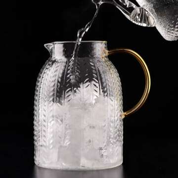 Warm Crystal, The Glass Water Pitcher with Lid and Handle, Glass Tea Pitcher, Carafe, Teapot and Jug for Coffee, Juice, Ice Water and Flower Tea Suitable for Your Fridge and Coffeemaker (60 oz)