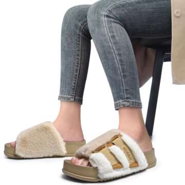 Faux Fur Slippers for Women with Arch Support