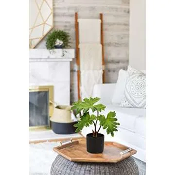 Hollyone Fake Plants Set of 2 Potted Faux Monstera Leaf Artificial Alocasia Plant in Matte Black Pot Greenery Aesthetic House Plants for Home Decor Indoor Bathroom Table Shelf Desk Office Decoration
