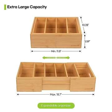 Cleanclue Expandable Kitchen Cabinet Organizer for Food Storage Container Lids, Bamboo Drawer Caddy ...