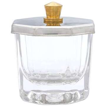 Beauticom Crystal Glass Dappen Dish for Acrylic Nail Dip Powder, Monomer, and Nail Polish Remover (Octagon Shape w/Stainless Steel Lid, 4 Pieces)