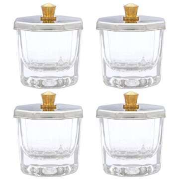 Beauticom Crystal Glass Dappen Dish for Acrylic Nail Dip Powder, Monomer, and Nail Polish Remover (Octagon Shape w/Stainless Steel Lid, 4 Pieces)