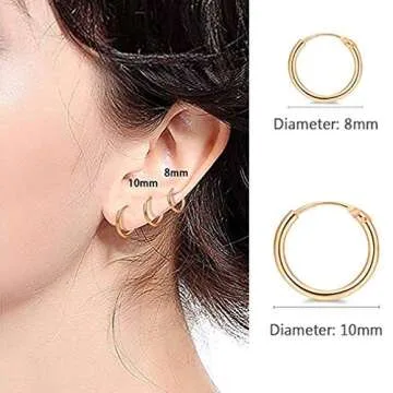 EPIRPRA Silver Hoop Earrings- Cartilage Earring Small Hoop Earrings for Women Men,4 Pairs of Hypoallergenic 925 Sterling Silver Tragus Earrings(Gold,8mmx2+10mmx2)