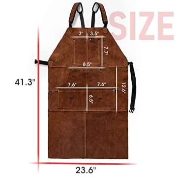 YESWELDER Leather Welding Work Shop Apron with 6 Pockets Heat Flame Resistant Cowhide Welder Apron H...