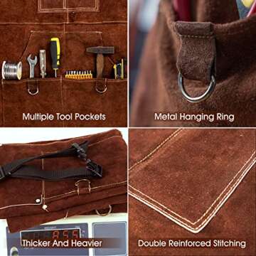 YESWELDER Leather Welding Work Shop Apron with 6 Pockets Heat Flame Resistant Cowhide Welder Apron Heavy Duty Blacksmith Aprons Adjustable for Welders Men Women Length 41"